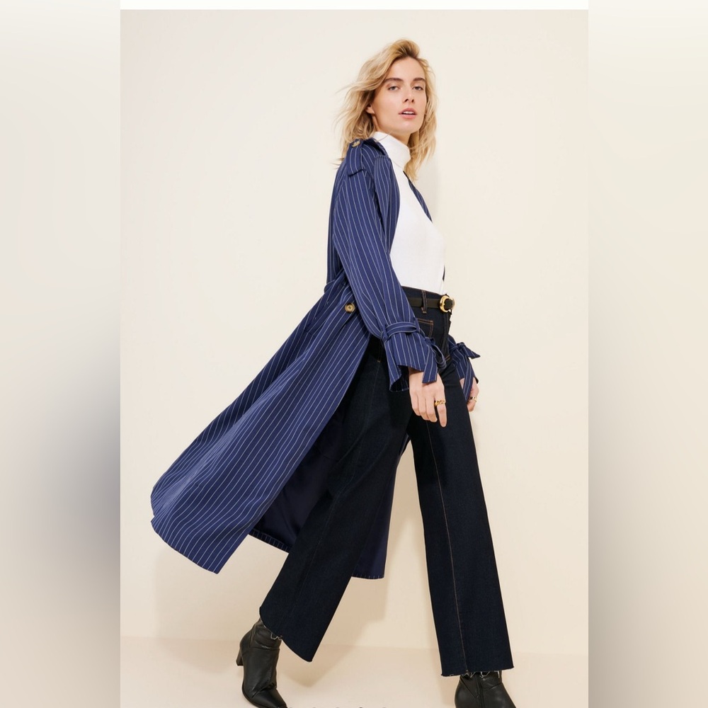 Blue Striped Trench Coat